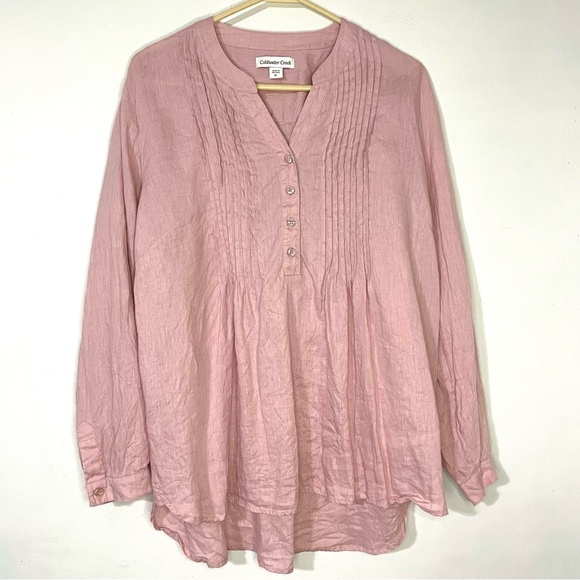 Coldwater Creek Tops - Coldwater Creek Pink 100% Linen Pintuck Top Tunic Shirt  XL